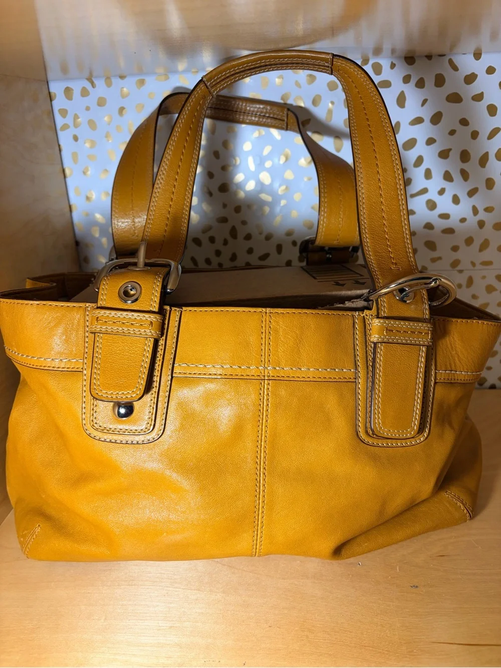 Coach Mustard Leather Double-Handle Shoulder Bag